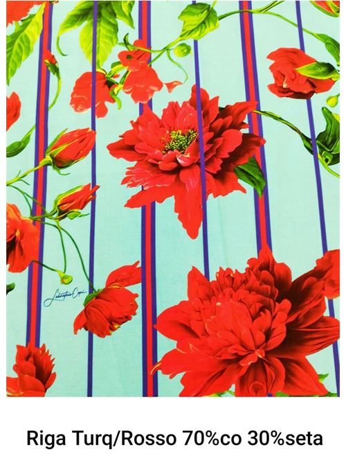 tessuto in seta e cotone stampa fiori Laboratorio Capri | SETACOTONERIGHEROSSOTURQ